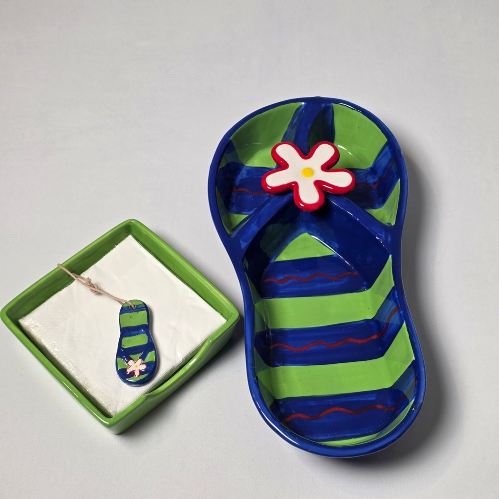 Dennis East International Flip Flop Serving Dish 3 Compartment w/ Napkin Holder